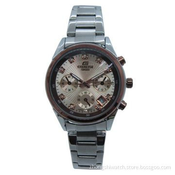 Black and Gold Metal Watch w/ Clear Shiny Stones and Chronograph Look, Best Gifts for Lady